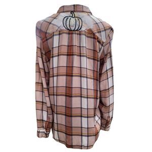 UPCYCLED Flannel with "Pumpkin" Embroidered Patch | XL